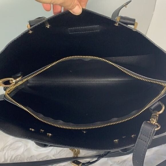 Dune London Black Faux Leather Large Satchel Bag, Gold Hardware, 14”x10” - Picture 5 of 8